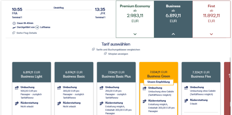Lufthansa Business Light Tarif Frankfurt New York