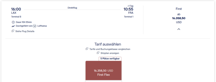 Lufthansa First Class Los Angeles Frankfurt Preise Tarife