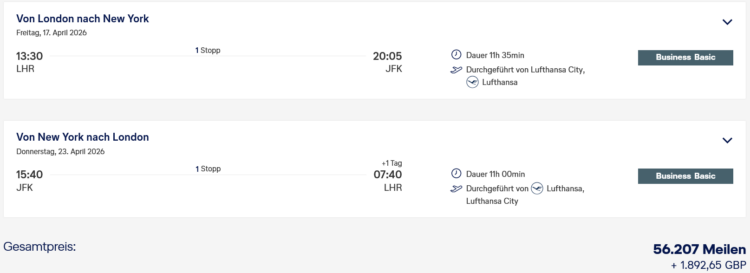 Miles And More Praemienflug Lufthansa Business Class London New York Return