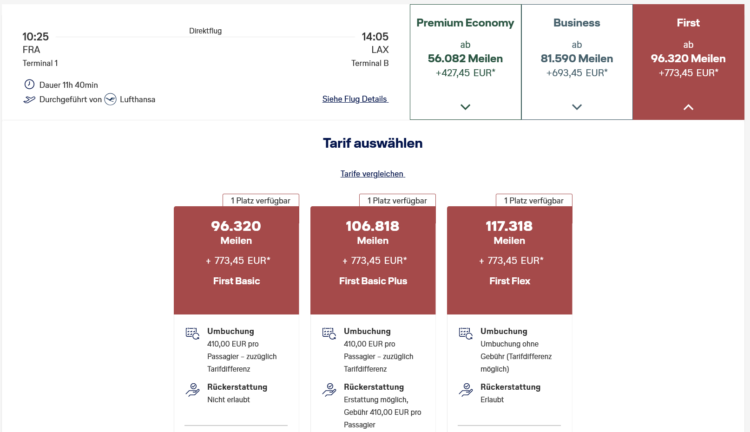 Miles And More Praemienflug Lufthansa First Class Frankfurt Los Angeles
