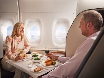 Qantas Airbus A380 First Class Couple Dinner Copyright
