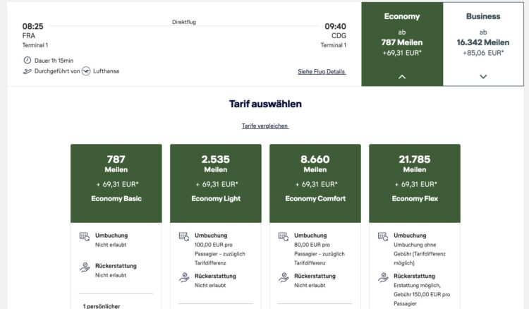 Miles And More Lufthansa Economy Class Frankfurt Paris Basic Tarif