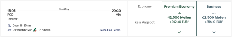 Miles And Praemienflug Ita Airways Business Class Rom Miami