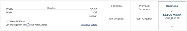 Miles And Praemienflug Lot Business Class Warschau Toronto