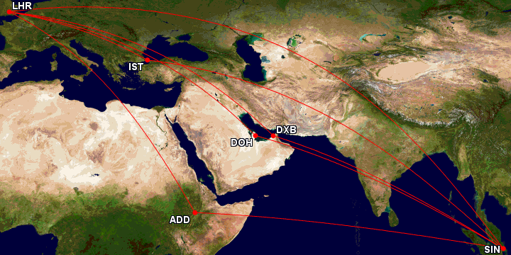London Transferflughafen Singapur Great Circle Mapper Copyright