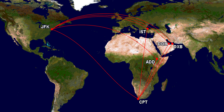New York Transferflughafen Kapstadt Great Circle Mapper Copyright