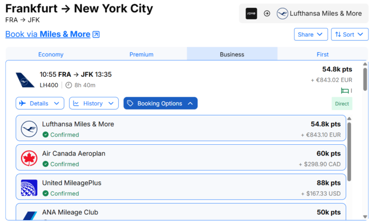 Seatsaero Bestpreis Funktion Lufthansa Business Class Frankfurt New York