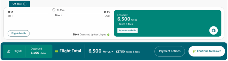 Aerclub Praemienflug Aer Lingus Economy Class Zuerich Dublin