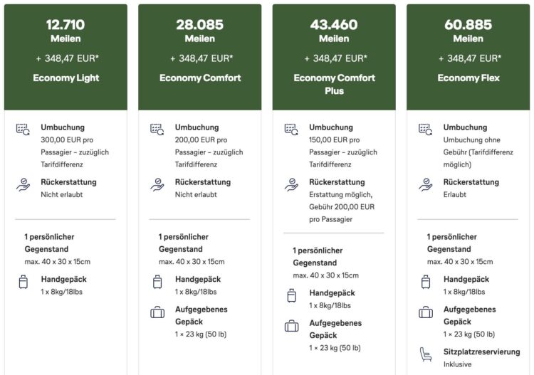 Miles And More Praemienflug Tarife Interkontinental Economy Class Juli 2026