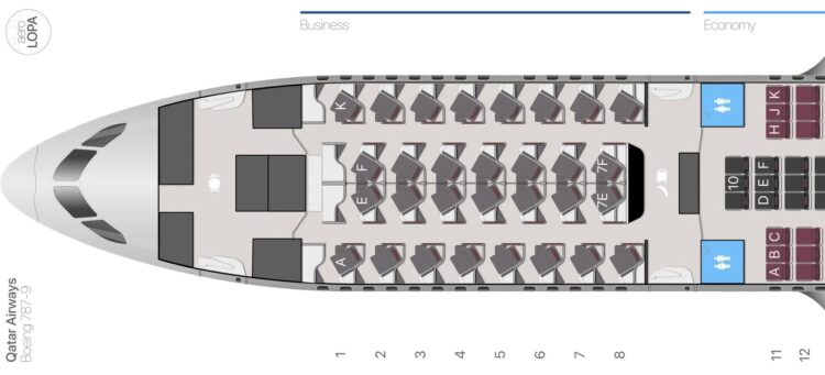 Seatmap Qatar Airways Boeing 787 9 Adient Ascent Business Class Copyright Aerolopa