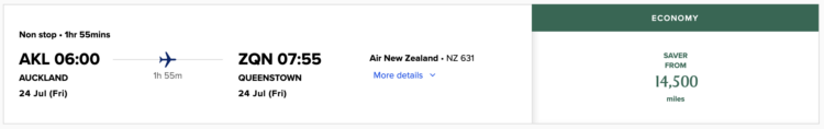 Krisflyer Praemienflug Air New Zealand Economy Class Auckland Queenstown Juli 2026