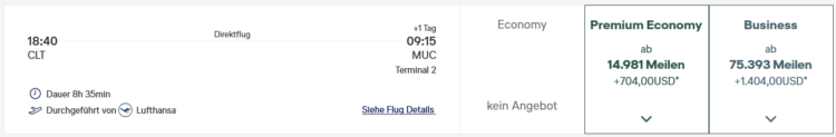 Miles And More Praemienflug Lufthansa Premium Economy Class Charlotte Muenchen Guenstig