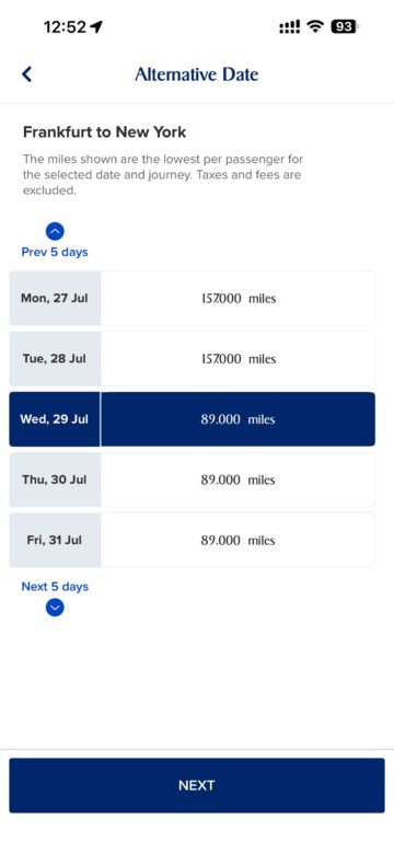 Singapore Airlines Krisflyer App Praemienflugsuche Beispiel 2