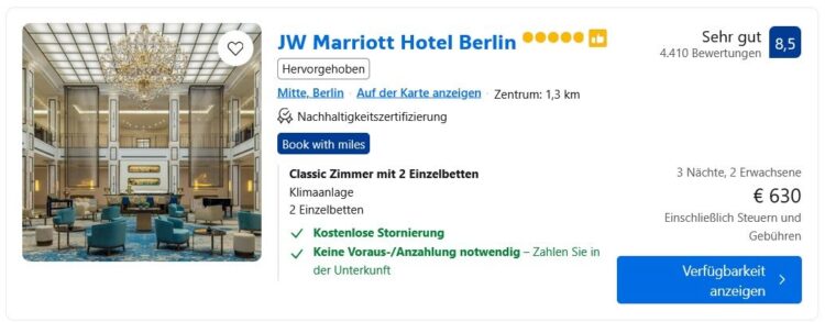Booking Com Miles And More Meilen Einloesen Jw Marriott Berlin