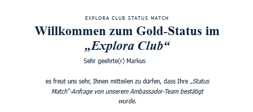 Explora Club Status Match Genehmigt