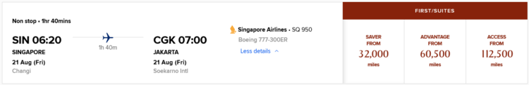 Krisflyer Praemienflug Singapore Airlines First Class Singapur Jakarta