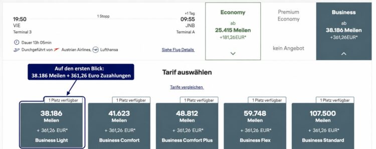Miles And More Buchung Lufthansa Business Class Wien Johannesburg Dezember 2026