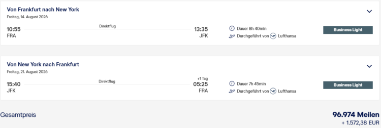 Miles And More Praemienflug Lufthansa Business Class Frankfurt New York Return