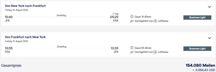 Miles And More Praemienflug Lufthansa Business Class New York Frankfurt Return