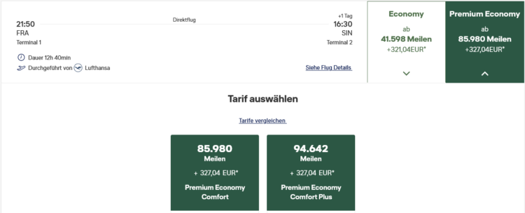 Miles And More Praemienflug Lufthansa Premium Economy Class Frankfurt Singapur