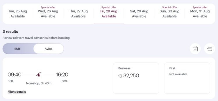 Qatar Airways Privilege Club Redemption Discounts August 2026 Business Class Berlin Doha