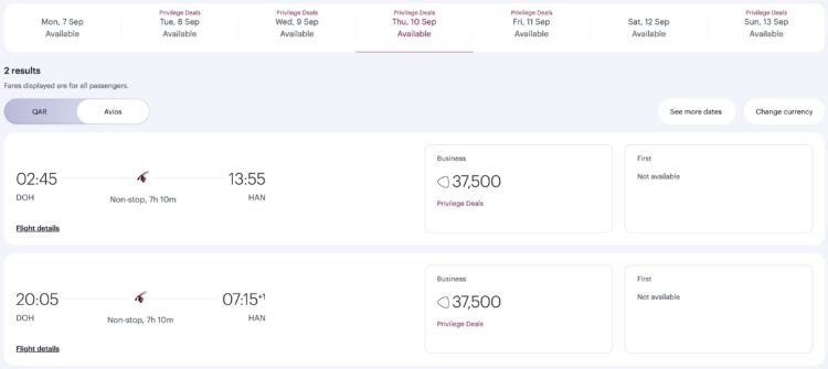 Qatar Airways Privilege Club Redemption Discounts September 2026 Doha Hanoi