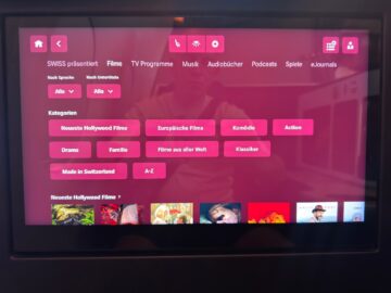 Swiss Business Class Airbus A350 Auswahl Film Genre