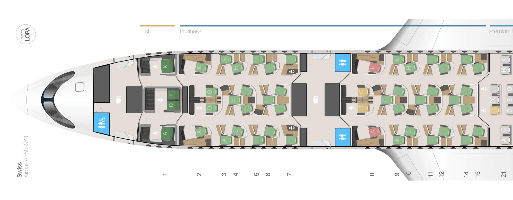 Swiss Business Class Airbus A350 Sitzplan © aeroLOPA