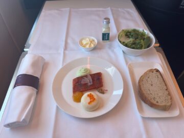 Swiss Business Class Airbus A350 Vorspeise Lachsforelle