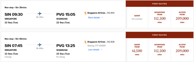 Krisflyer Praemienflug Singapore Airlines First Class Singapur Shanghai