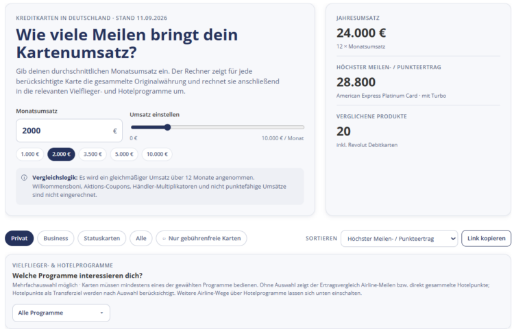 Mo Kreditkarten Meilenrechner