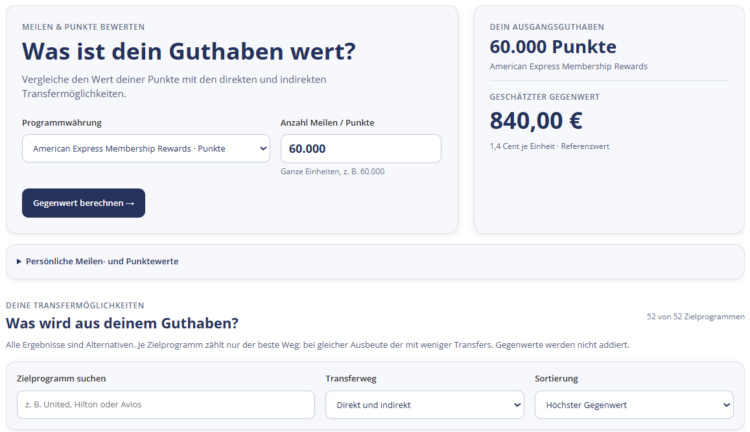 Mo Meilen Und Punktewert Rechner