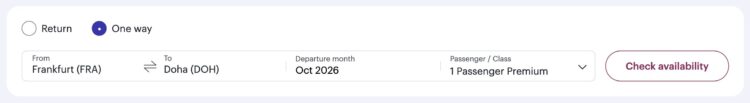 Qatar Airways Privilege Club Award Flight Finder Suchmaske Oktober 2026
