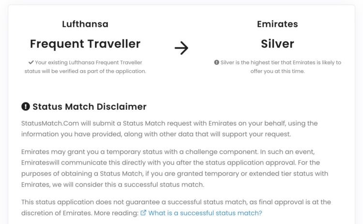 Emirates Skywards Status Match Silver Bedingungen