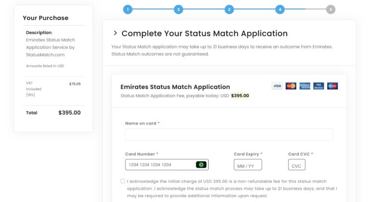 Emirates Skywards Status Match Silver Zahlung