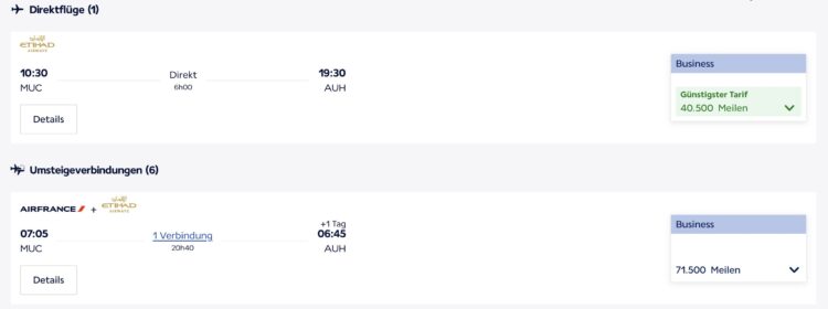 Flying Blue Air France Praemienflug Business Class Etihad Muenchen Abu Dhabi Dezember 2026
