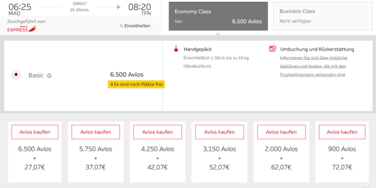 Iberia Club Praemienflug Madrid Teneriffa