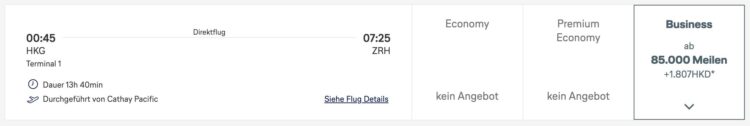 Miles And More Praemienflug Cathay Pacific Hongkong Zuerich