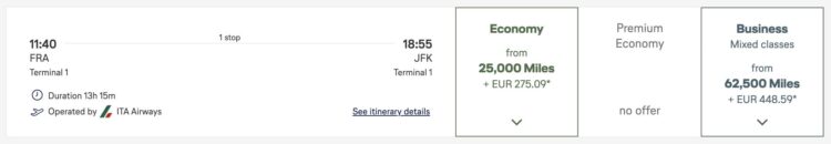 Miles And More Praemienflug Ita Airways Frankfurt New York