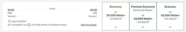 Miles And More Praemienflug Lot Frankfurt New York