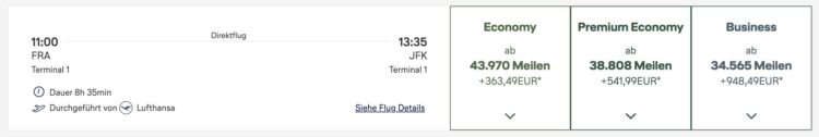 Miles And More Praemienflug Lufthansa Frankfurt New York