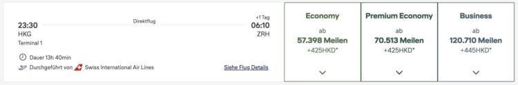 Miles And More Praemienflug Swiss Hongkong Zuerich
