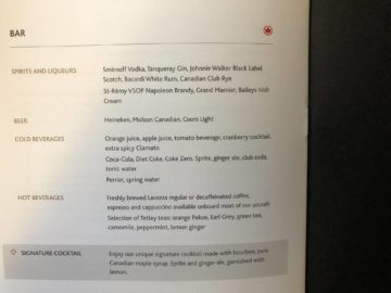 air canada business class boeing 777 getraenkekarte