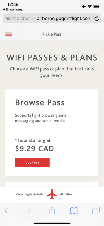 aircanada business class boeing 777 wifi pass