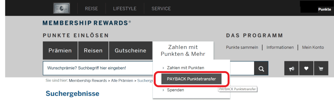 american express membership rewards payback punkte transfer auswaehlen
