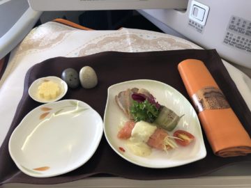 eva air business class boeing 777 300 smoked salmon