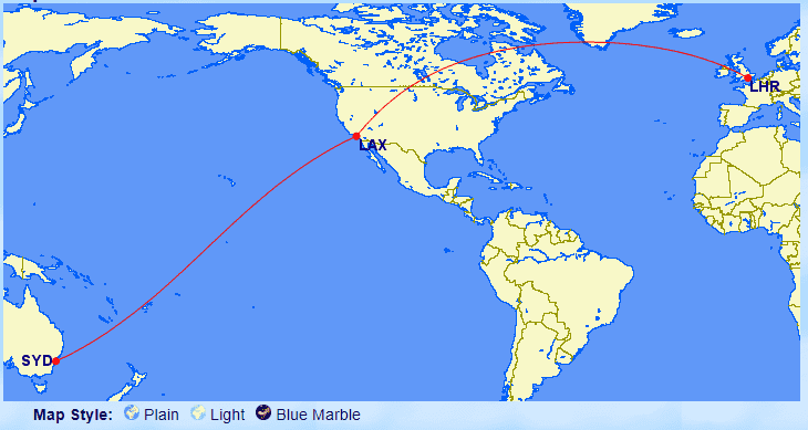 gcmap lhr lax syd