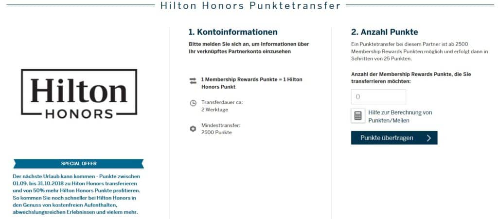 Transfer von Membership Rewards Punkten zu Hilton Honors