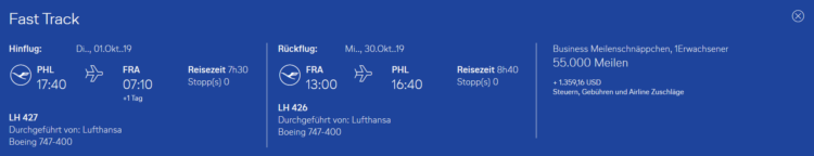 Meilenschnäppchen mit umgekehrter Flugrichtung