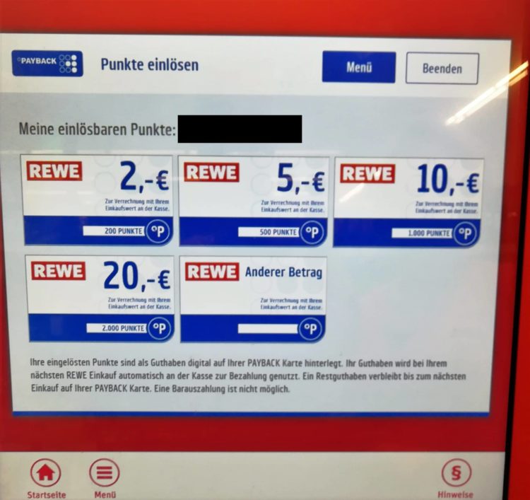 payback punkte einloesen rewe egutscheine